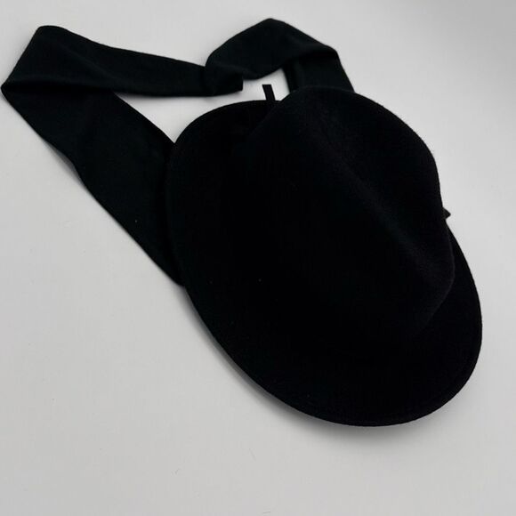 Vintage 1990s Black Wool Hat With Attached Scarf Women’s Medium Retro Winter Cap - Picture 2 of 14